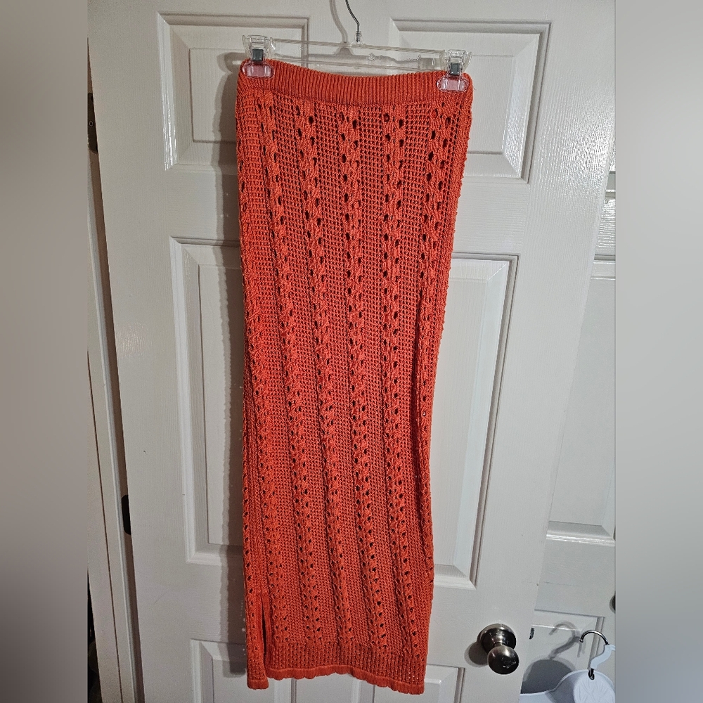Olive & Oak Women’s M Crochet Knit Orange Maxi Skirt Boho Coastal Festival - Picture 3 of 7
